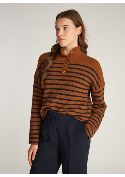Polo Yaka Normal Kahve Kazak Kadın WW0WW449810BO