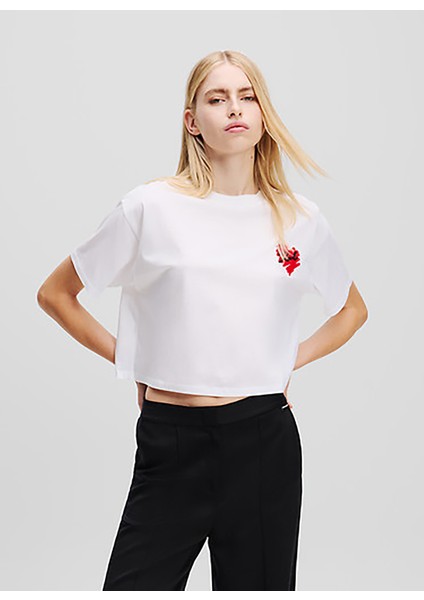 Bisiklet Yaka Düz Beyaz Kadın T-Shirt A1W17074