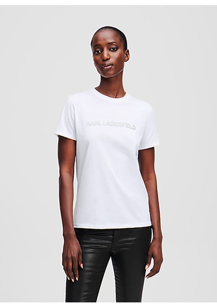 Bisiklet Yaka Baskılı Beyaz Kadın T-Shirt A1W17076