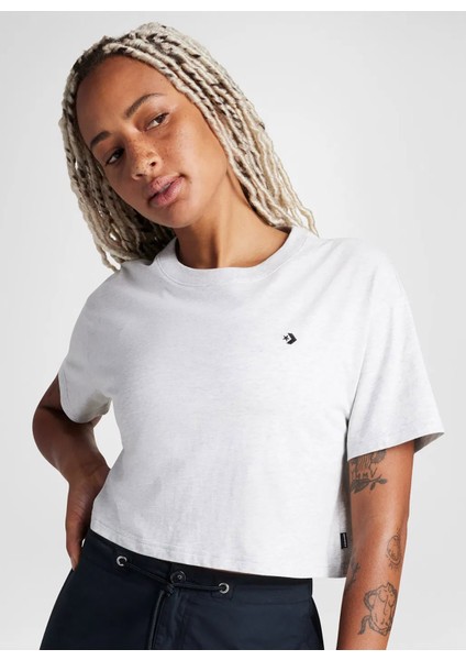 10027625.022 Sporty Boxy T-Shırt Gri Yuvarlak Yaka Regular Fit Düz Kadın T-Shirt