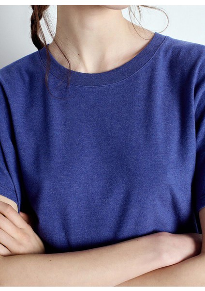 Yuvarlak Yaka Düz Mavi Kadın T-Shirt YPA02GE25_MURE Chıne