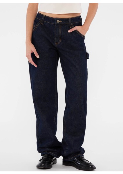 Yüksek Bel Düz Paça Relaxed Lacivert Kadın Denim Pantolon Go Zıp Carpenter Pan - Co Rufus Rg fiyatları