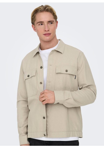 Normal Ekru Düz Erkek Gömlek Onskennet Ls Lınen Overshırt Noos fiyatları
