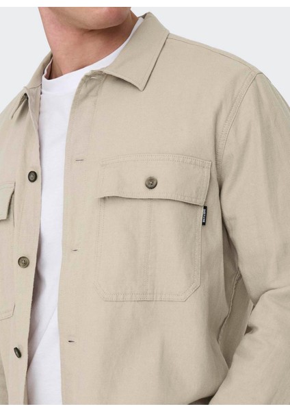 Normal Ekru Düz Erkek Gömlek Onskennet Ls Lınen Overshırt Noos fırsatları