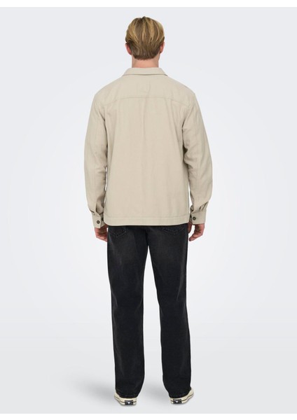 Normal Ekru Düz Erkek Gömlek Onskennet Ls Lınen Overshırt Noos indirimleri