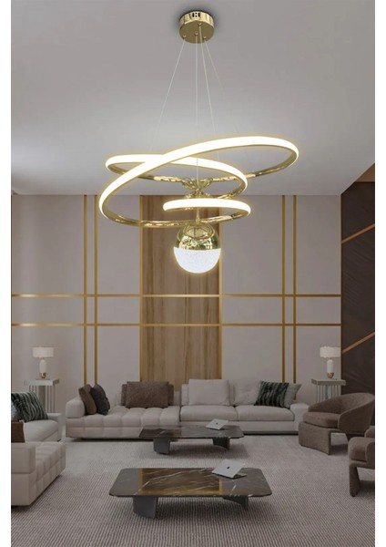 Eylül Büyük Modern Sarkıt Ledli Avize - 3 Renk Kumandasız Gold