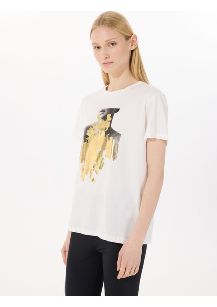 Yuvarlak Yaka Baskılı Ekru Kadın T-Shirt L5SL-TST5814 modelleri
