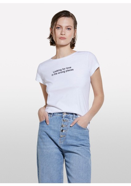 Bisiklet Yaka Beyaz Kadın T-Shirt 3I1XL106Q