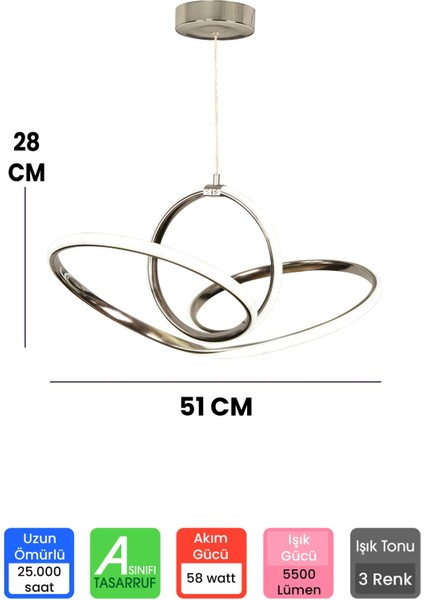 3 Renk Kumandalı Krom Led Avize, Oturma Odası Modern Aydınlatma