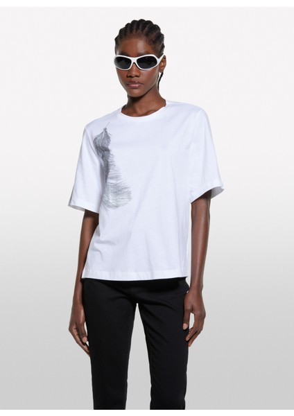Bisiklet Yaka Beyaz Kadın T-Shirt 3I1XL106R fiyatları