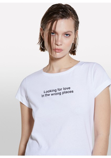 Bisiklet Yaka Beyaz Kadın T-Shirt 3I1XL106Q modelleri
