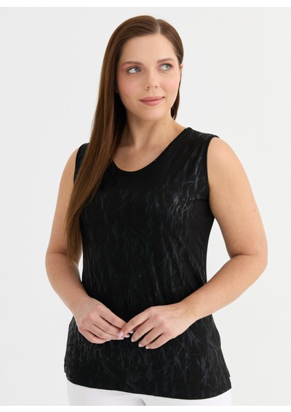 Bisiklet Yaka Varaklı Siyah Kadın Bluz 25YSL8086-BB