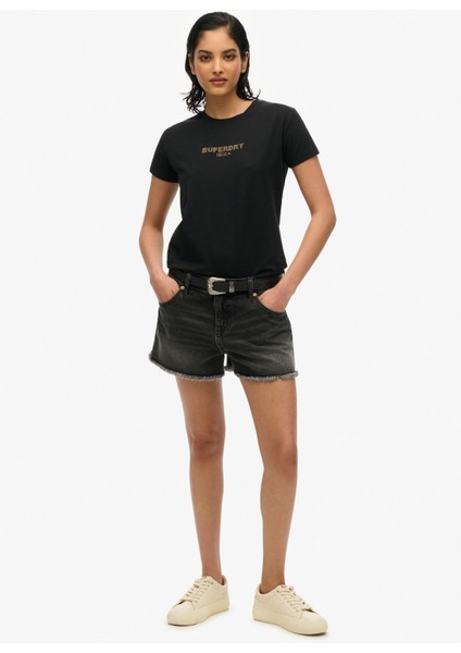 Bisiklet Yaka Siyah Kadın T-Shirt W1011612A