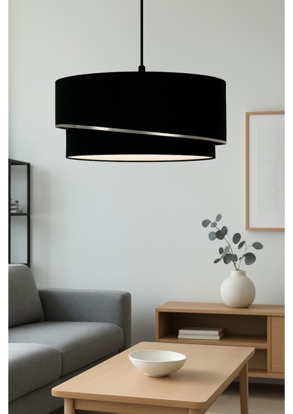 Modern siyah kumaş avize, ferah ve şık aydınlatma seçeneği, 30x30 boyut