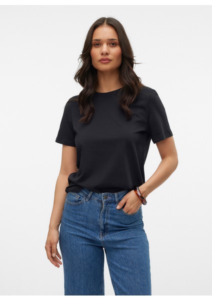 Bisiklet Yaka Siyah Kadın T-Shirt Vmpaulına Ss T-Shırt Jrs Noos