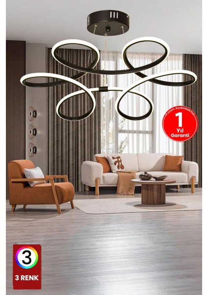 Modern siyah orkide avize, 50x48 cm, alüminyum, kumandasız, şık salon aydınlatması