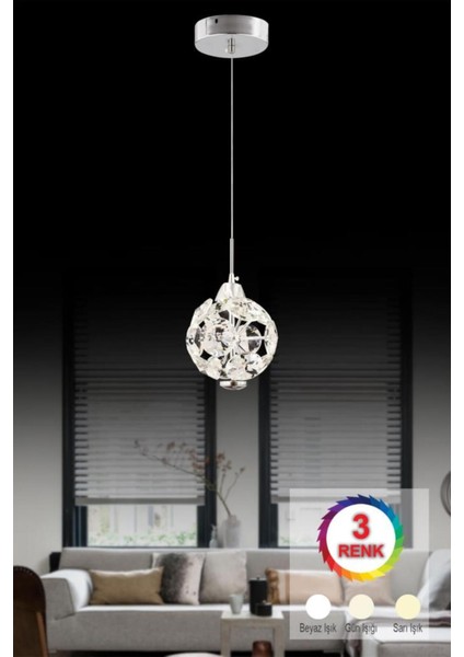 Modern 3 Renk LEDli Tekli Avize, Şık ve Parlak Metal Tasarımı