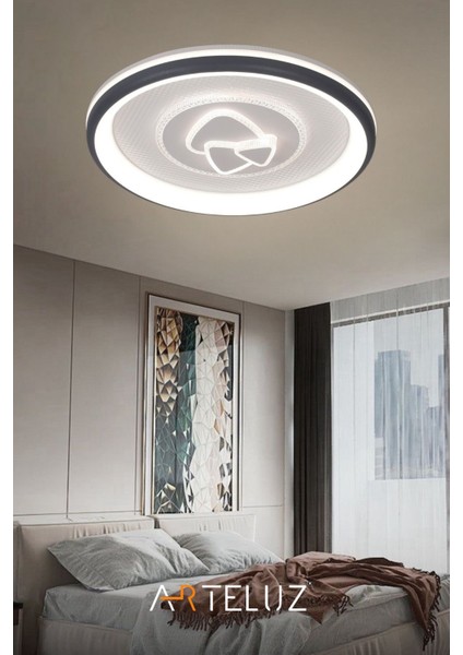 Üçgen Model Antrasit Modern Plafonyer Avize (50 cm , 3 Renk Işık)
