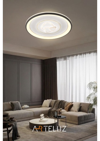 Üçgen Model Antrasit Modern Plafonyer Avize (50 cm , 3 Renk Işık)
