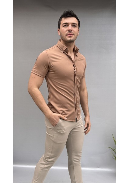 Düz Slim Fit Kısa Kol Gömlek