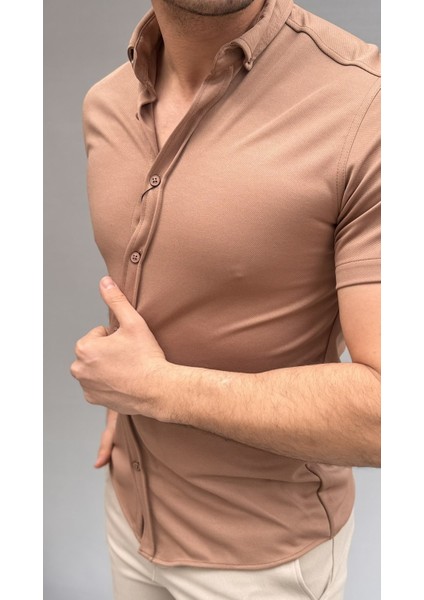 Düz Slim Fit Kısa Kol Gömlek