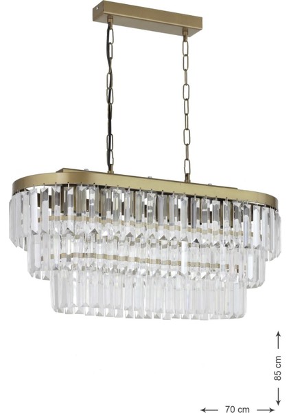 Linsa 70 x 30 cm Kristal Cam Taşlı Yemek Masası Üstü Lüks Avize (Eskitme Renk)