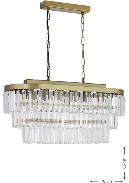 Linsa 70 x 30 cm Kristal Cam Taşlı Yemek Masası Üstü Lüks Avize (Eskitme Renk)