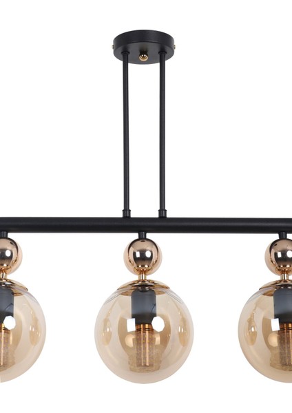 Şık Siyah Gold Bal Camlı 3'lü Avize, modern tasarım ve estetik ile evinizi aydınlatın modelleri