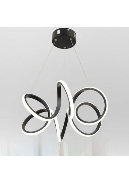 Şık Siyah Modern Sarkıt LED Avize, Beyaz Işık, Alüminyum Tasarım, 40x90 Boyut