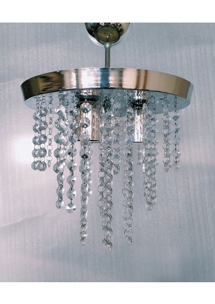 Krom Renkli Kristal Taşlı Modern Salon Avizesi, 30x60 cm, Beyaz