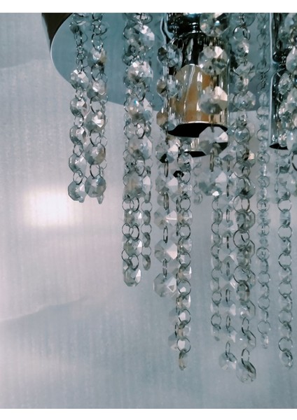 Krom Renkli Kristal Taşlı Modern Salon Avizesi, 30x60 cm, Beyaz
