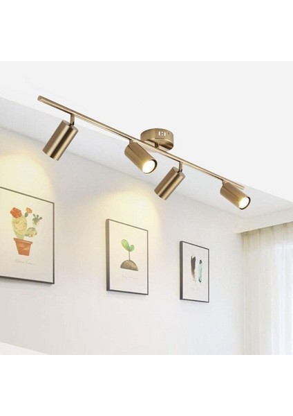 LED Spot,led Avize Matt Altın Kaplama Gövde 4 x GU10 Duylu Gün Işığı 360 Derece Hareketli Başlık Spot