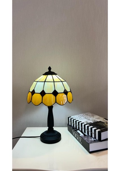El Yapımı Vitray Retro Barok Abajur Masa Lambası Oturma ve Yatak Odası Kahve Beyaz Siyah