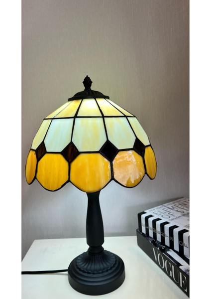 El Yapımı Vitray Retro Barok Abajur Masa Lambası Oturma ve Yatak Odası Kahve Beyaz Siyah