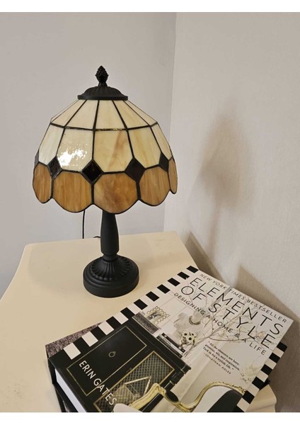 El Yapımı Vitray Retro Barok Abajur Masa Lambası Oturma ve Yatak Odası Kahve Beyaz Siyah