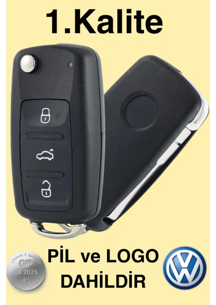 Volkswagen Vw Golf Anahtar Kutusu Anahtar Kılıfı Polo Passat Skoda Seat ile Uyumlu 2025 Pil Dahil