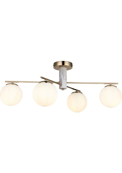 4'lü Metal ve Mermer Tasarım Tavan Lambası, Ebat 32x70, 4x E27, Şık ve Modern