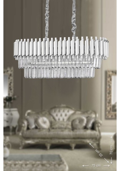 Palmira 75 x 35 Lik Kristal Taşlı Lüks Avize - (Gümüş-Yaldız)