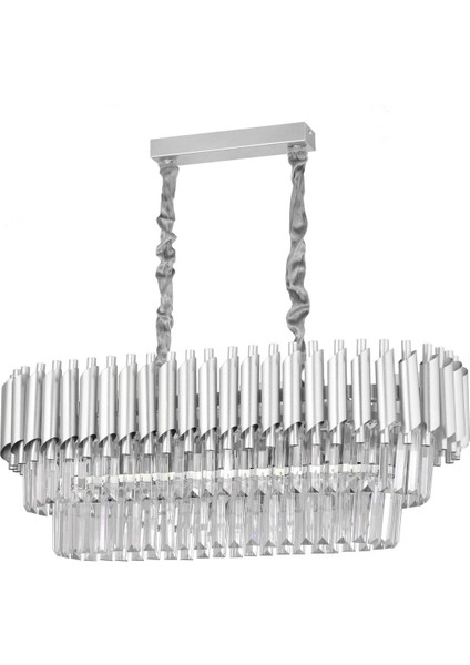 Palmira 75 x 35 Lik Kristal Taşlı Lüks Avize - (Gümüş-Yaldız)
