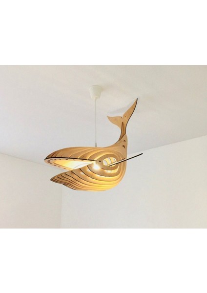 Whale Çocuk Genç Odası Için Doğal Ahşap Mdf 3D Puzzle Lazer Kesim Balina Avize