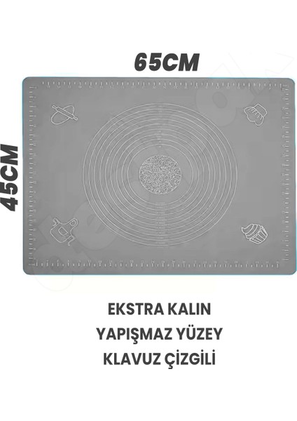 Hamur Seti - 45X65 Silikon Hamur Matı - Pürüzsüz Yüzey Pratik Hamur Açıcı Rulo indirimleri