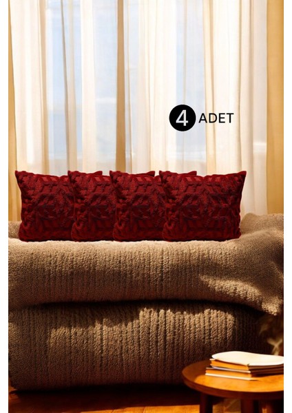 Bohem 4'lü Dekoratif Yastık Kılıfı Kırlent Kılıfı 43 x 43 cm Bordo Etnik Dsn
