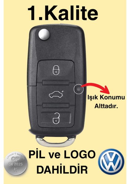 Volkswagen Golf 5 Jetta A5 Caddy 2004-2010 Uyumlu Anahtar Kabı Kumanda Kabı Oto Anahtarlık Logolu
