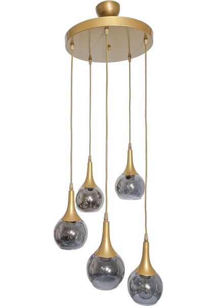 Modern Renkli Camlı 5'li Sarkıt Avize, Salon, Mutfak, Yatak Odası İçin, Metal Materyal