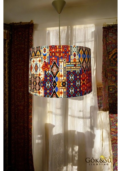 Etnik desenli kumaş avize, 40x30 cm, oturma odası, hol, antre, balkon şık aydınlatma