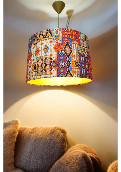 Etnik desenli kumaş avize, 40x30 cm, oturma odası, hol, antre, balkon şık aydınlatma fiyatları