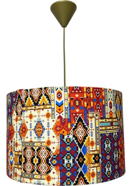 Etnik desenli kumaş avize, 40x30 cm, oturma odası, hol, antre, balkon şık aydınlatma modelleri