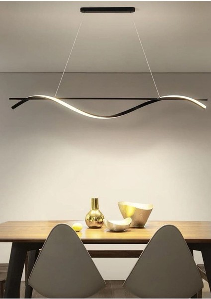 Modern Siyah Beyaz Ledli 2'li Metal Avize, Mutfak ve Salon Dekorasyonu
