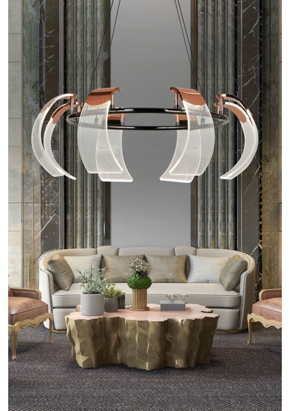 Karlos 8 Li Yuvarlak 11 Watt Ledli Modern Tasarım Oturma Odası Salon Sarkıt Avize