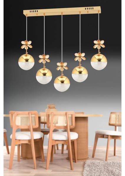 5'li Kumandalı Renkli Ledli Kristal Avize, Metal, 50x22 cm indirimleri